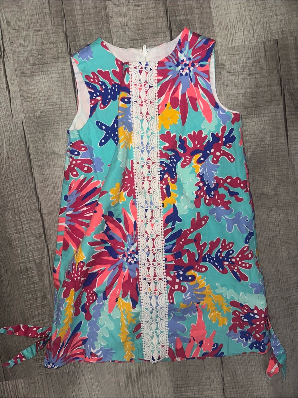 Lilly Pulitzer Aqua Multi Floral Lace-Front Sleeveless Shift Dress